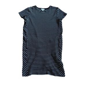 J. Jill Black White Stripe Knit Dress Chevron Side Panels M